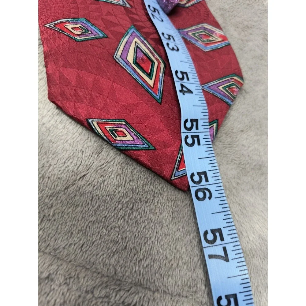 Vintage Pierre Balmain Couture Silk‎ Tie Red Abstract Geometric Necktie 56
